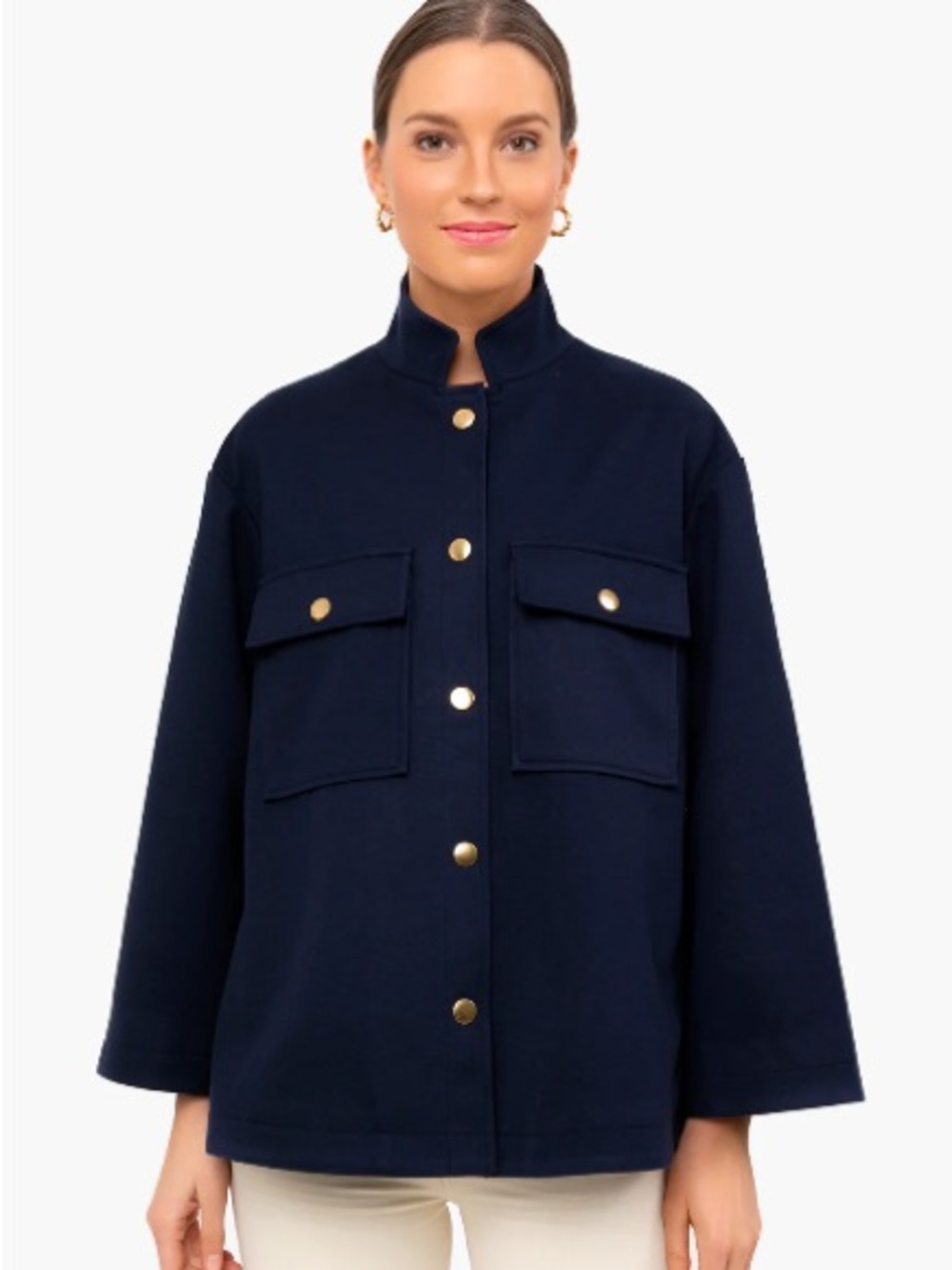 Tuckernuck Navy Marant Shirt Jacket Jacket with Gold Snaps, Size Small